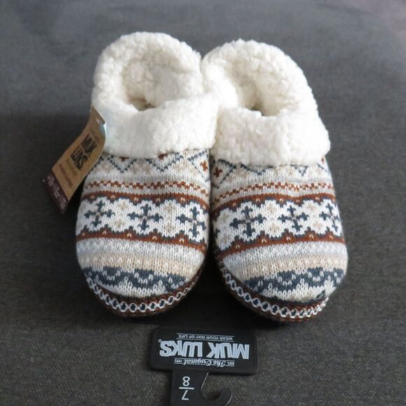 Muk Luks Sweater Knit Faux Shearling Indoor Outdoor Sole Slippers Size 7-8 - Picture 7 of 8